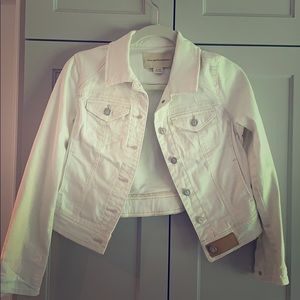 White denim jacket purchased at Anthropologie